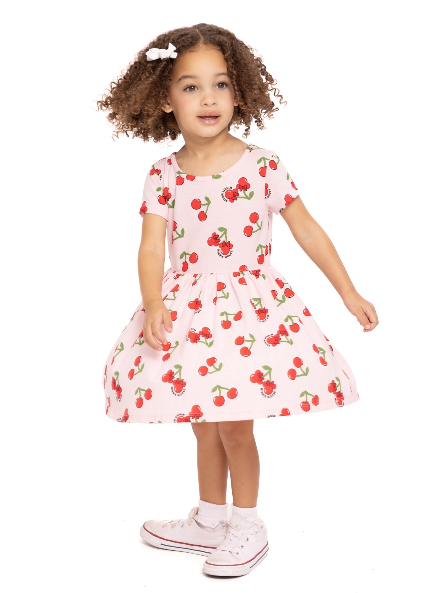 Minnie Mouse Toddler Girls Allover Print Dress with Short Sleeves, Sizes 12M-5T