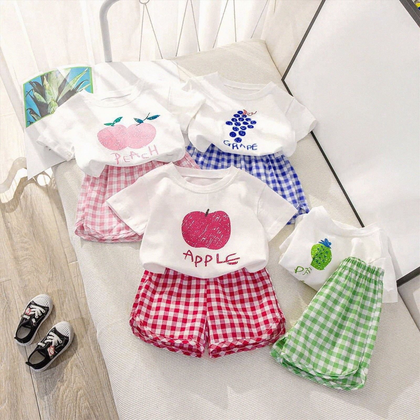 HCNTES Baby Girl Toddler kid Outfit Sets Short Sleeve T-shirt Elastic Waist Shorts 2 Piece Short Set Summer Spring Pjs For 12-24 Months 2t 3t 4t 5t 6t 7t Children, 3-4 Years