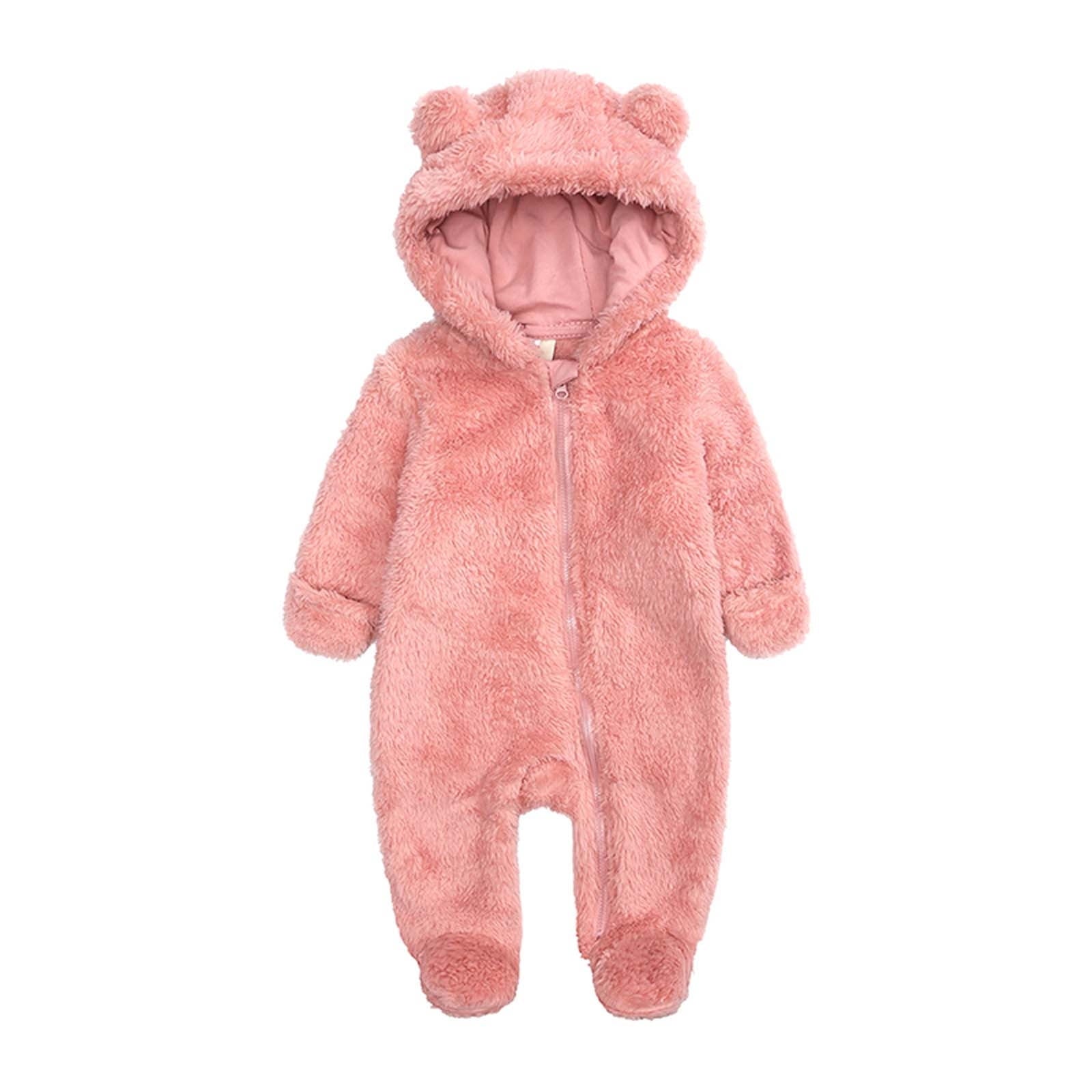Elainilye Fashion Unisex Baby Clothes Newborn Boys Girls Plush Cute Bear Ears Winter Thick Warm Jumpsuit Romper, Sizes 3-6 Months