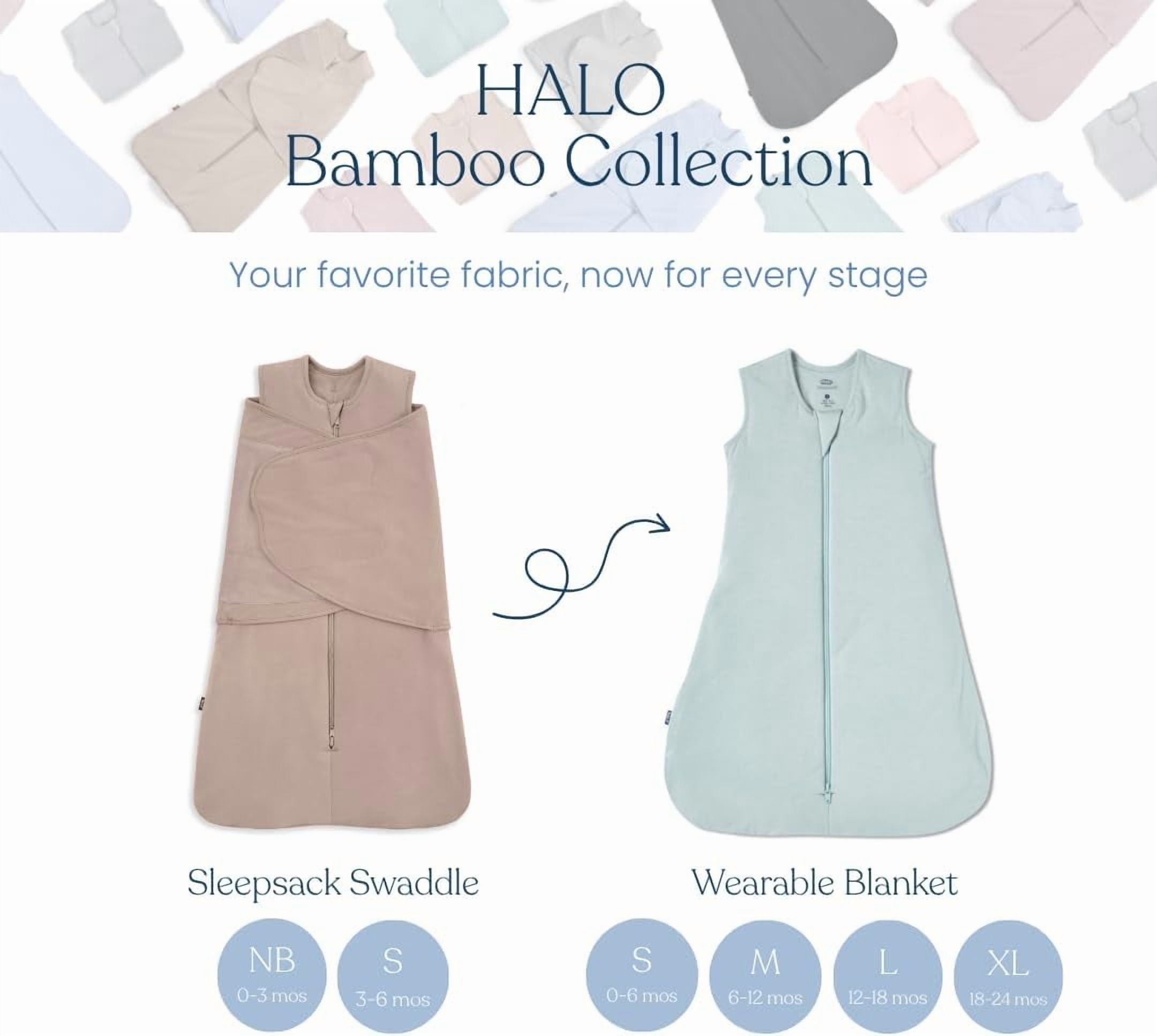 HALO SleepSack SuperSoft Swaddle, Cozy Bamboo Viscose, 3-Way Adjustable Swaddle, 2 Way Zipper, 2 TOG (Calm Sage, Small)