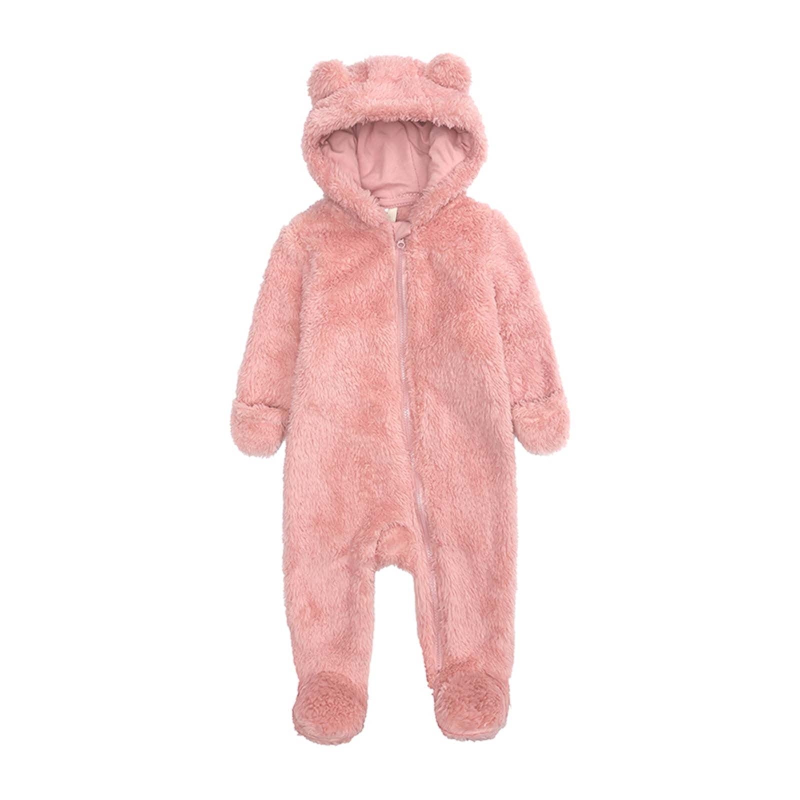 Elainilye Fashion Unisex Baby Clothes Newborn Boys Girls Plush Cute Bear Ears Winter Thick Warm Jumpsuit Romper, Sizes 3-6 Months