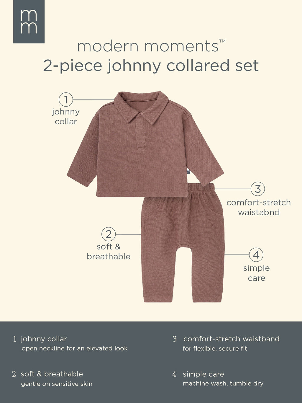 Modern Moments by Gerber Baby Boy Johnny Collar Top and Bottom Set, Sizes 0/3 Months - 24 Months