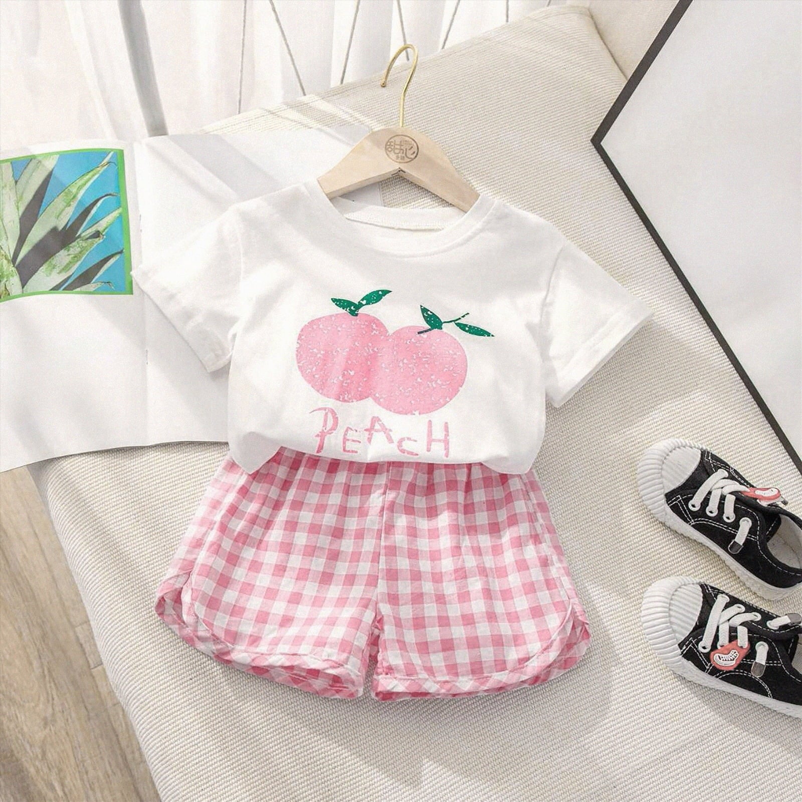 HCNTES Baby Girl Toddler kid Outfit Sets Short Sleeve T-shirt Elastic Waist Shorts 2 Piece Short Set Summer Spring Pjs For 12-24 Months 2t 3t 4t 5t 6t 7t Children, 3-4 Years