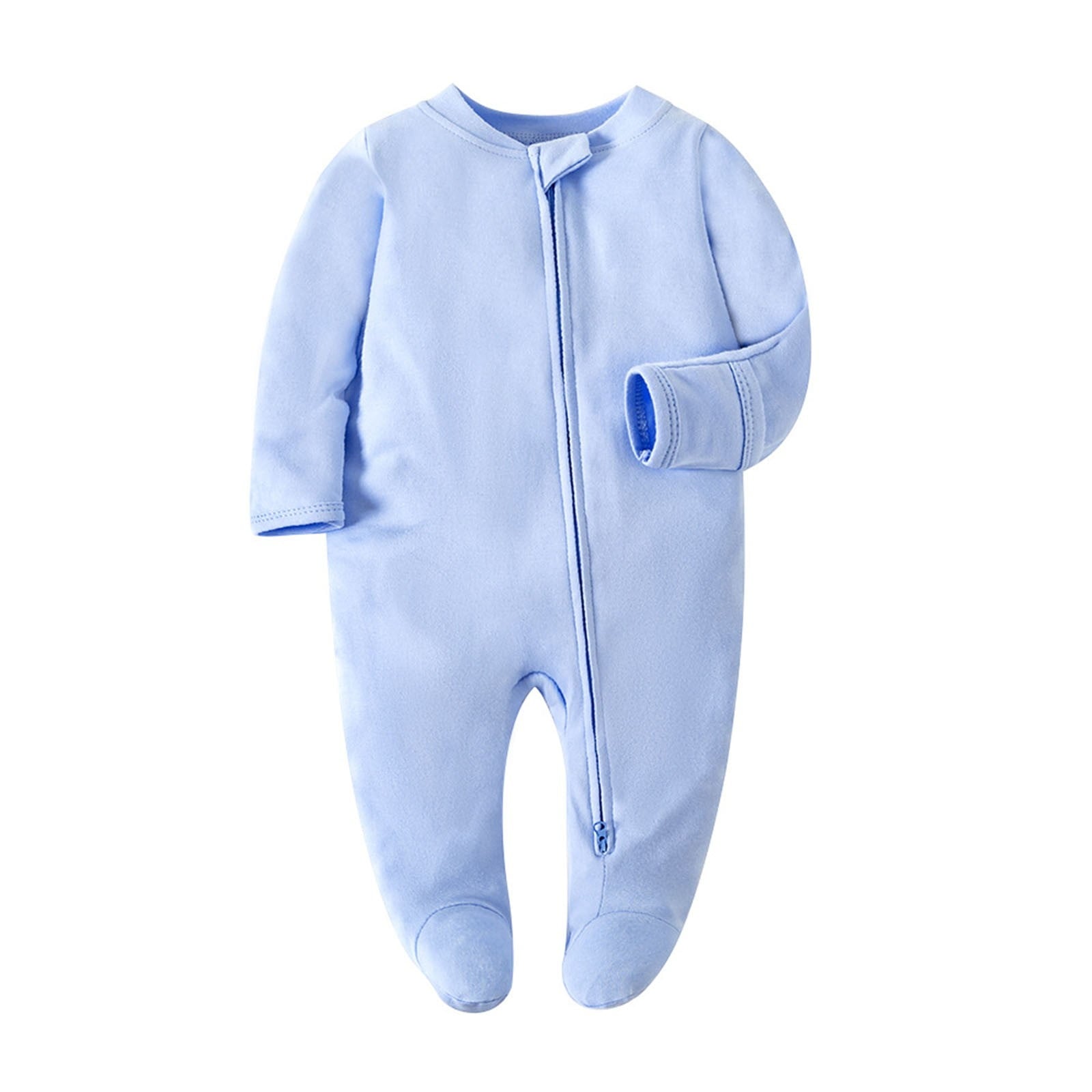 Ahuyic Baby Footed Pajamas with Mitten Cuff, Unisex N.e.wborn Infant Zipper Cotton Footie Pjs Light Blue 3M