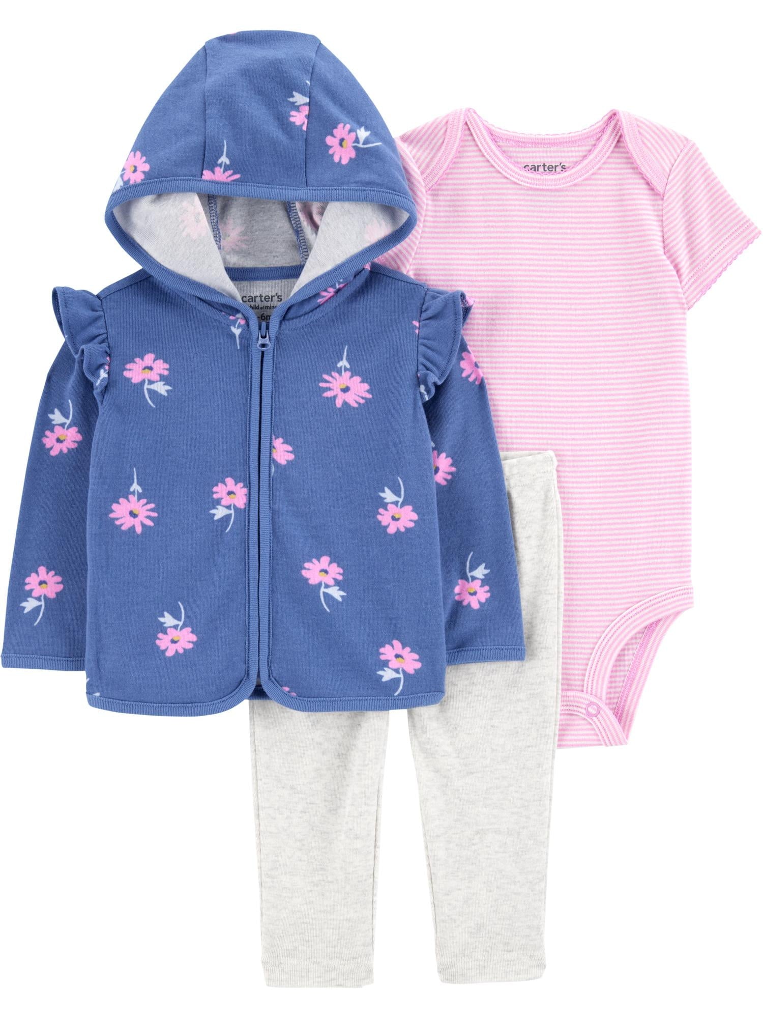 Carter's Child of Mine Baby Girl Cardigan Outfit Set, 3-Piece, Sizes 0/3-24 Months