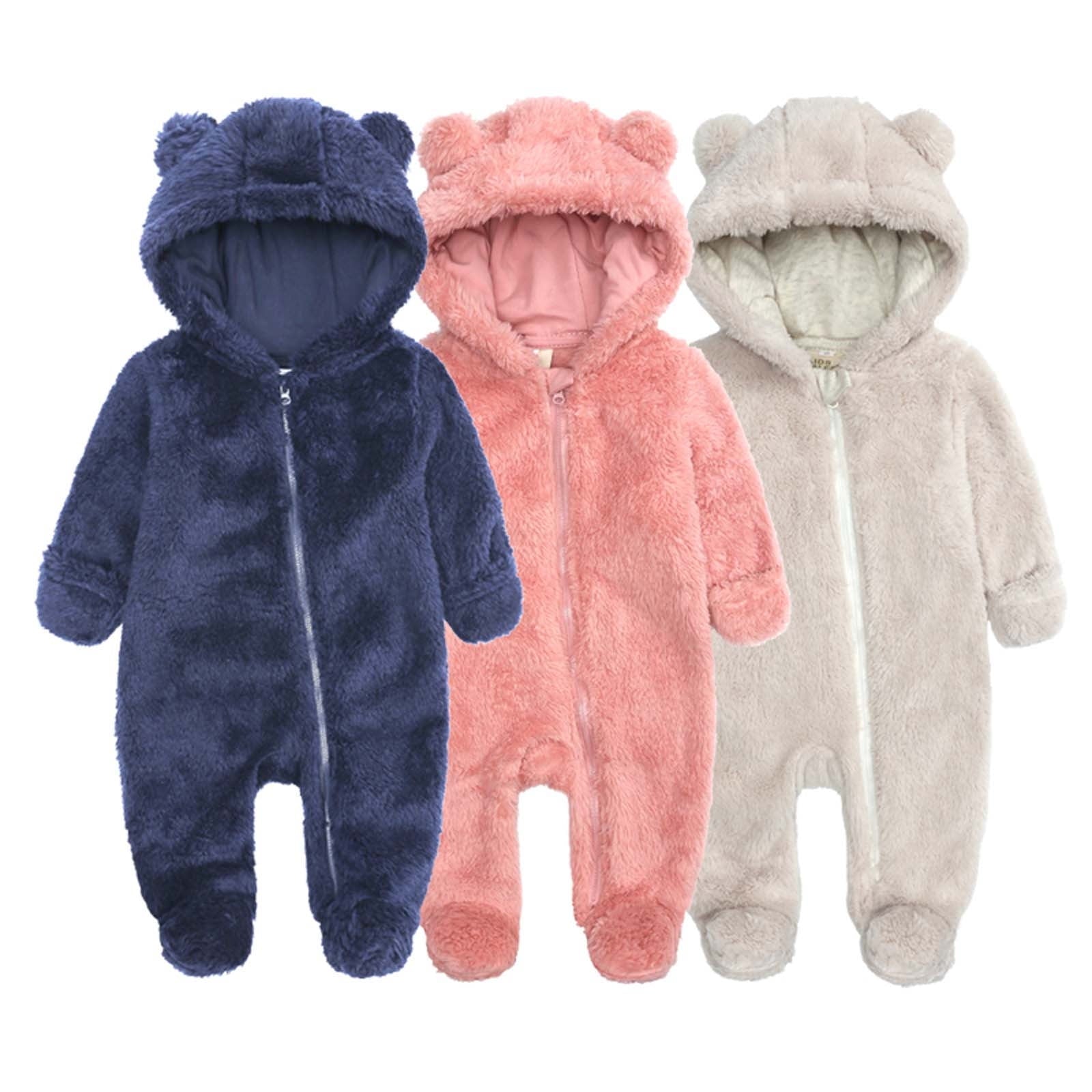 Elainilye Fashion Unisex Baby Clothes Newborn Boys Girls Plush Cute Bear Ears Winter Thick Warm Jumpsuit Romper, Sizes 0-3 Month