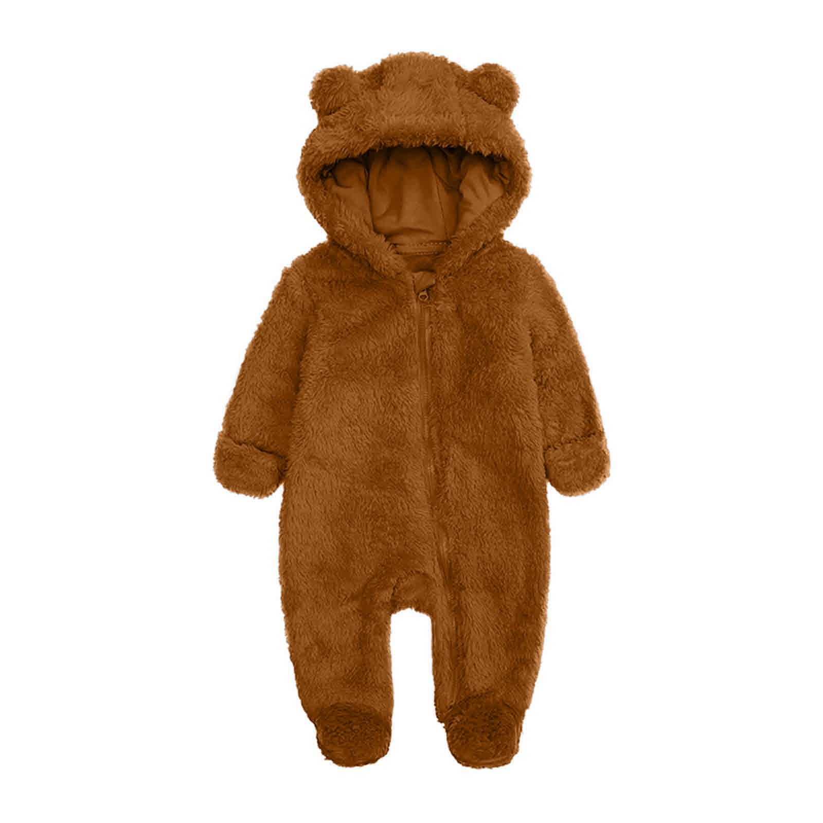 Elainilye Fashion Unisex Baby Clothes Newborn Boys Girls Plush Cute Bear Ears Winter Thick Warm Jumpsuit Romper, Sizes 0-3 Month