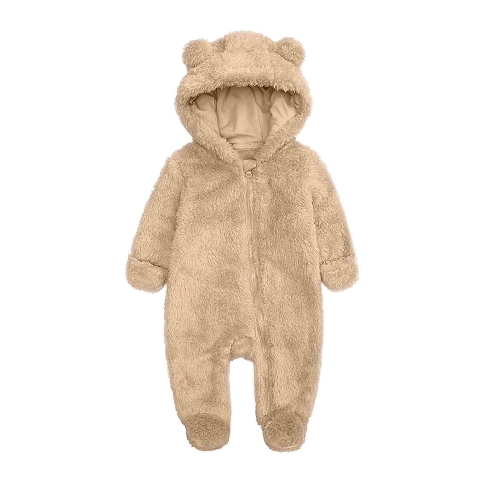 Elainilye Fashion Unisex Baby Clothes Newborn Boys Girls Plush Cute Bear Ears Winter Thick Warm Jumpsuit Romper, Sizes 0-3 Month