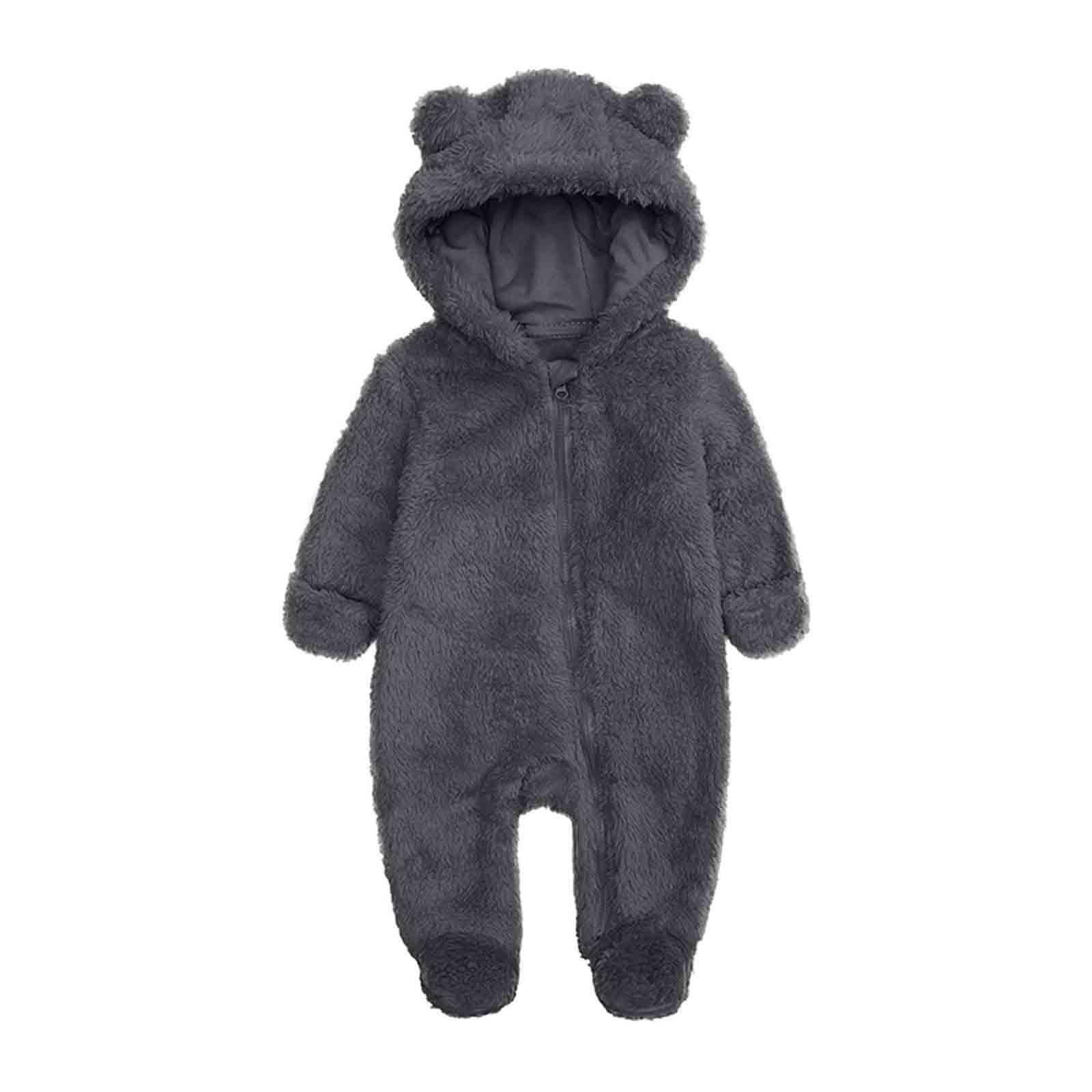 Elainilye Fashion Unisex Baby Clothes Newborn Boys Girls Plush Cute Bear Ears Winter Thick Warm Jumpsuit Romper, Sizes 3-6 Months