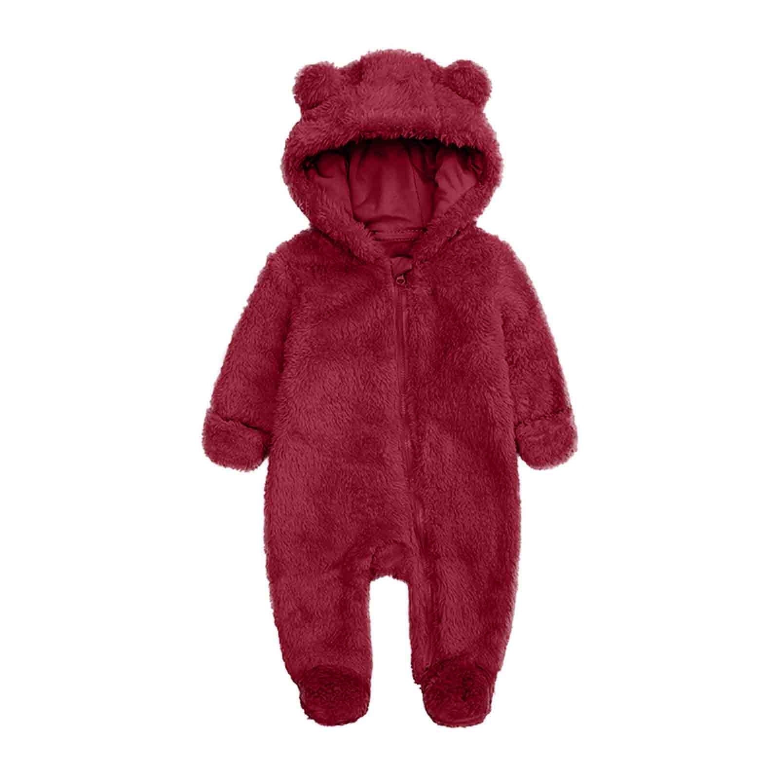 Elainilye Fashion Unisex Baby Clothes Newborn Boys Girls Plush Cute Bear Ears Winter Thick Warm Jumpsuit Romper, Sizes 3-6 Months