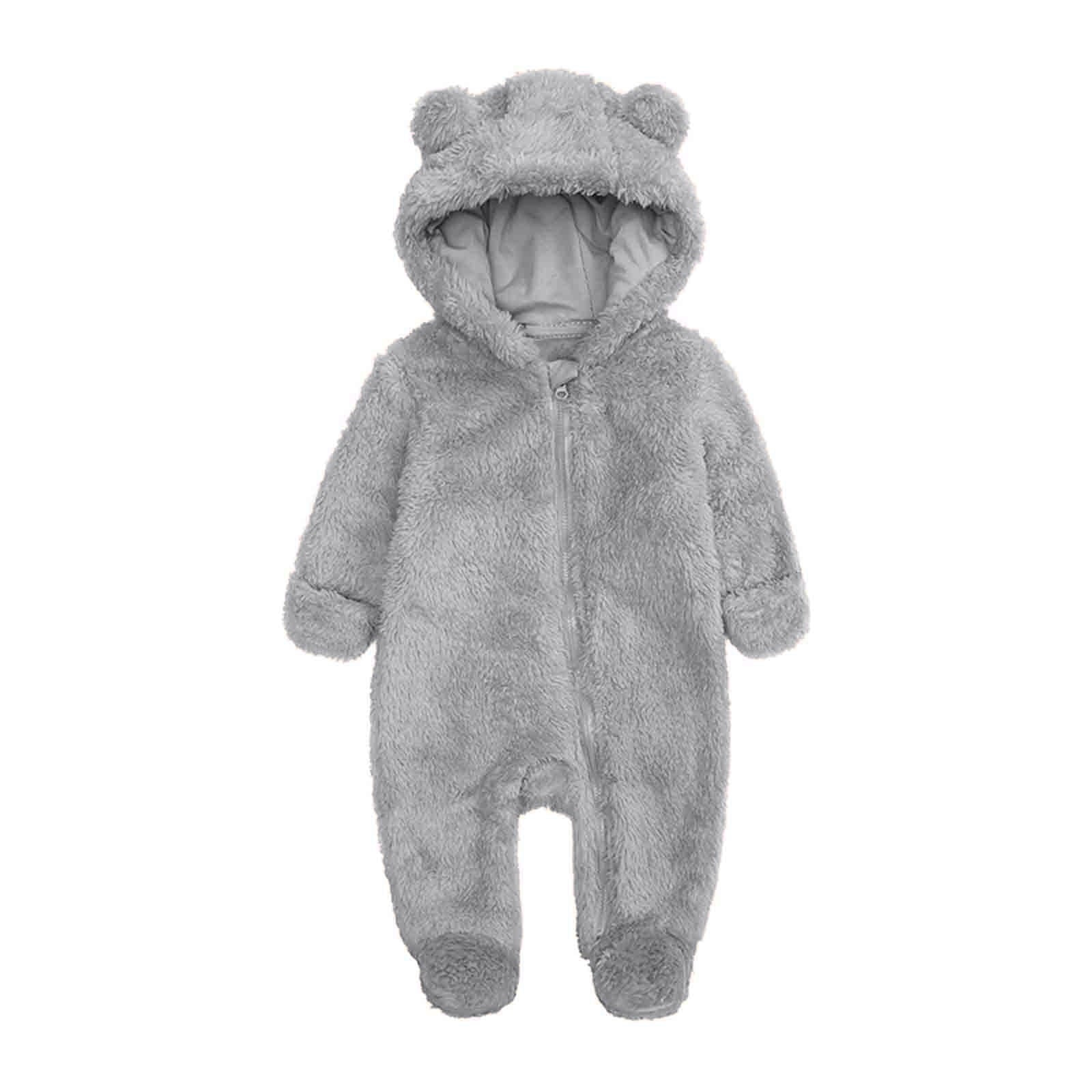 Elainilye Fashion Unisex Baby Clothes Newborn Boys Girls Plush Cute Bear Ears Winter Thick Warm Jumpsuit Romper, Sizes 0-3 Month