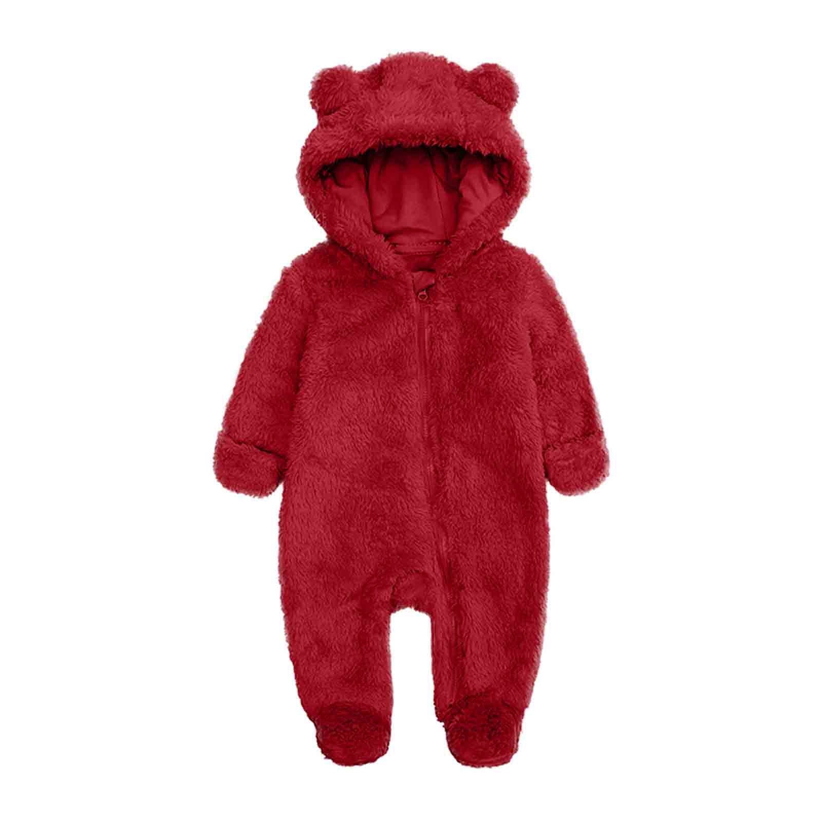 Elainilye Fashion Unisex Baby Clothes Newborn Boys Girls Plush Cute Bear Ears Winter Thick Warm Jumpsuit Romper, Sizes 0-3 Month