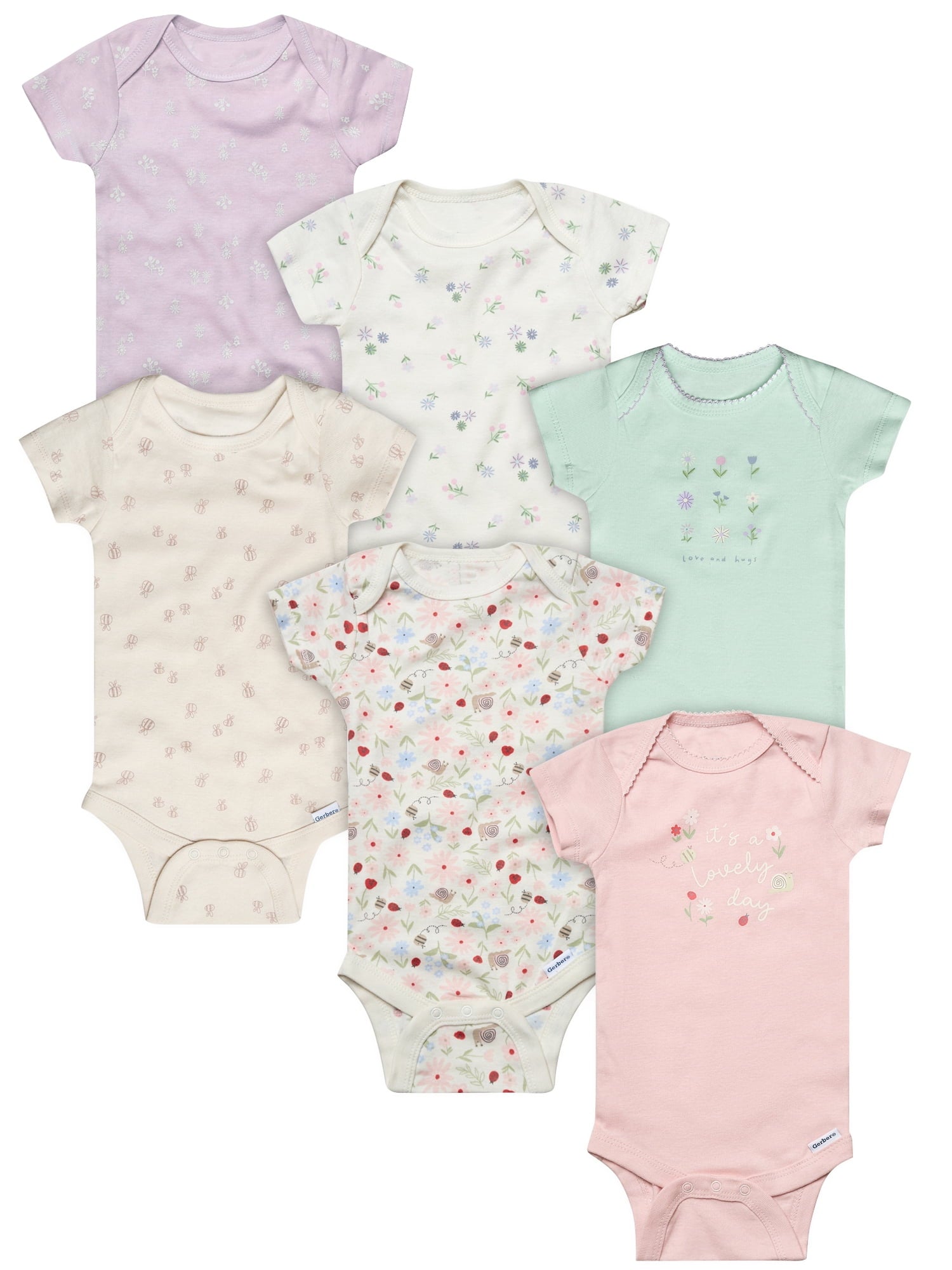 Gerber Gender Neutral Short Sleeve Onesies, 6-Pack, Sizes Newborn - 18 Months