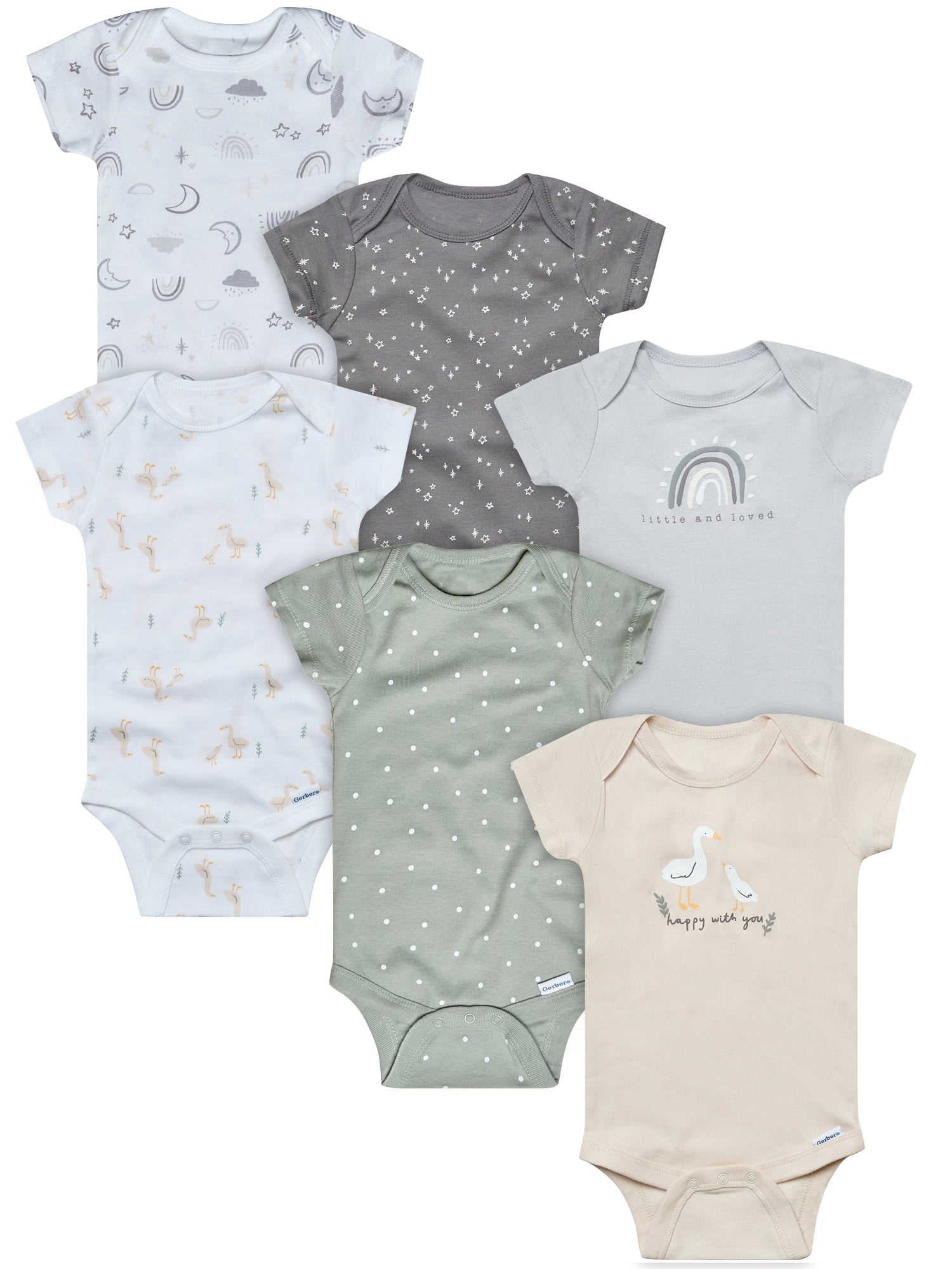 Gerber Gender Neutral Short Sleeve Onesies, 6-Pack, Sizes Newborn - 18 Months