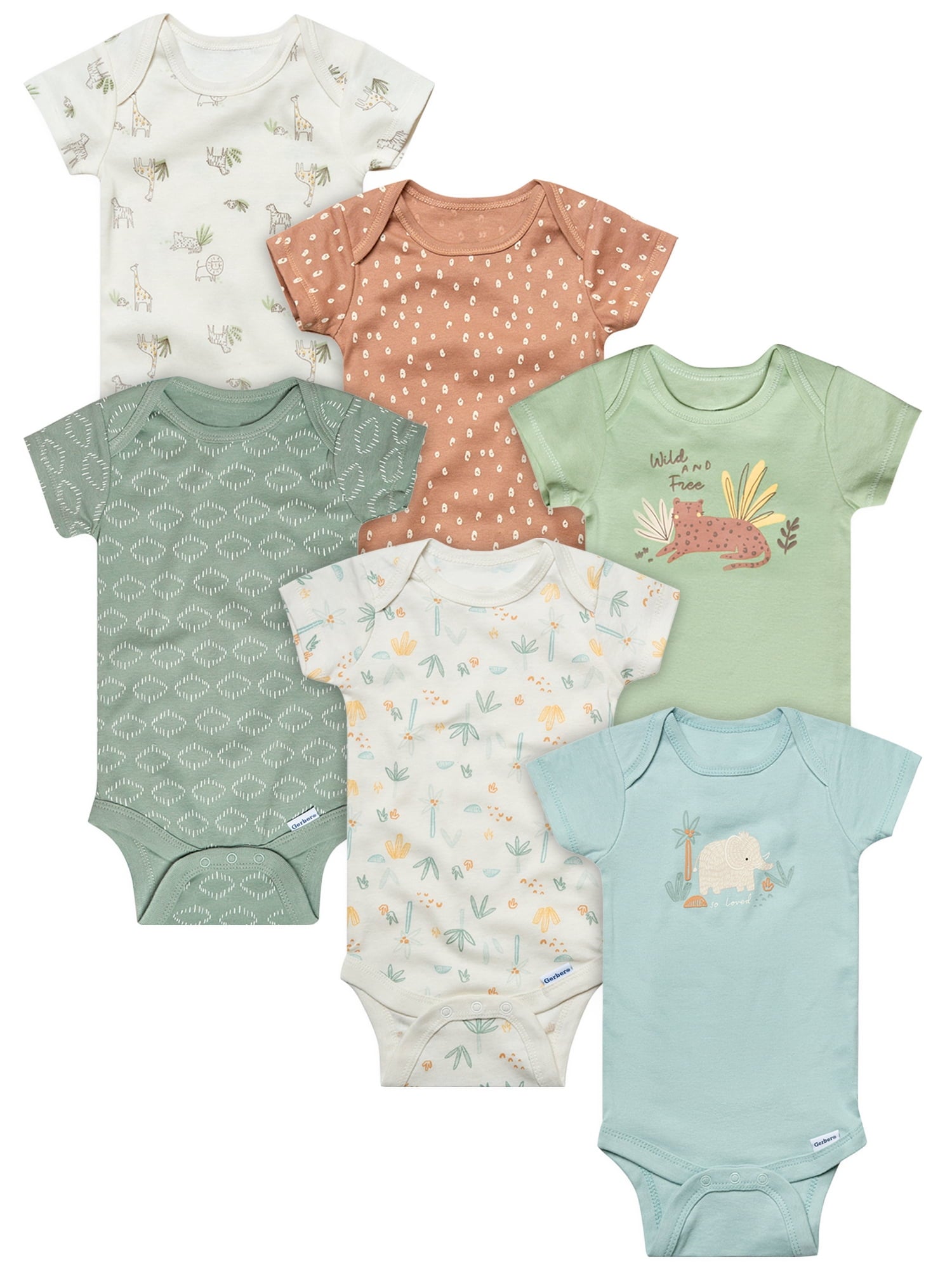 Gerber Gender Neutral Short Sleeve Onesies, 6-Pack, Sizes Newborn - 18 Months