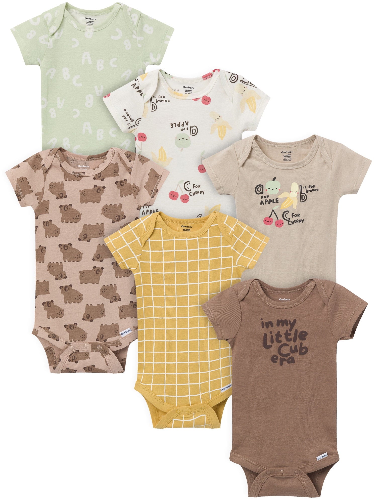 Gerber Gender Neutral Short Sleeve Onesies, 6-Pack, Sizes Newborn - 18 Months