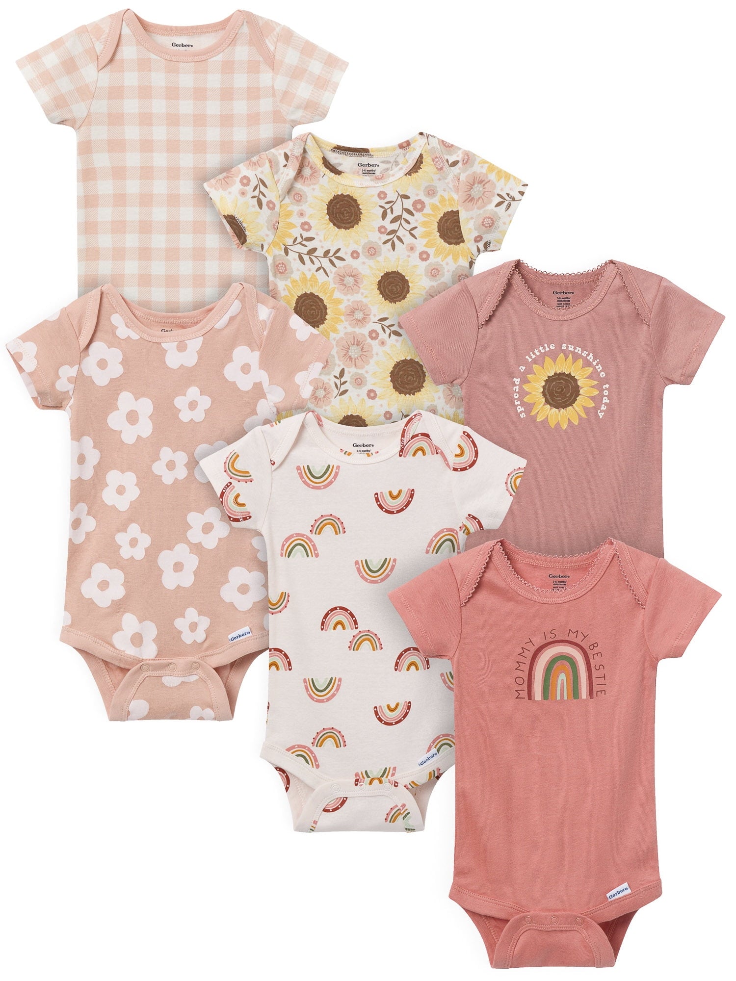 Gerber Gender Neutral Short Sleeve Onesies, 6-Pack, Sizes Newborn - 18 Months