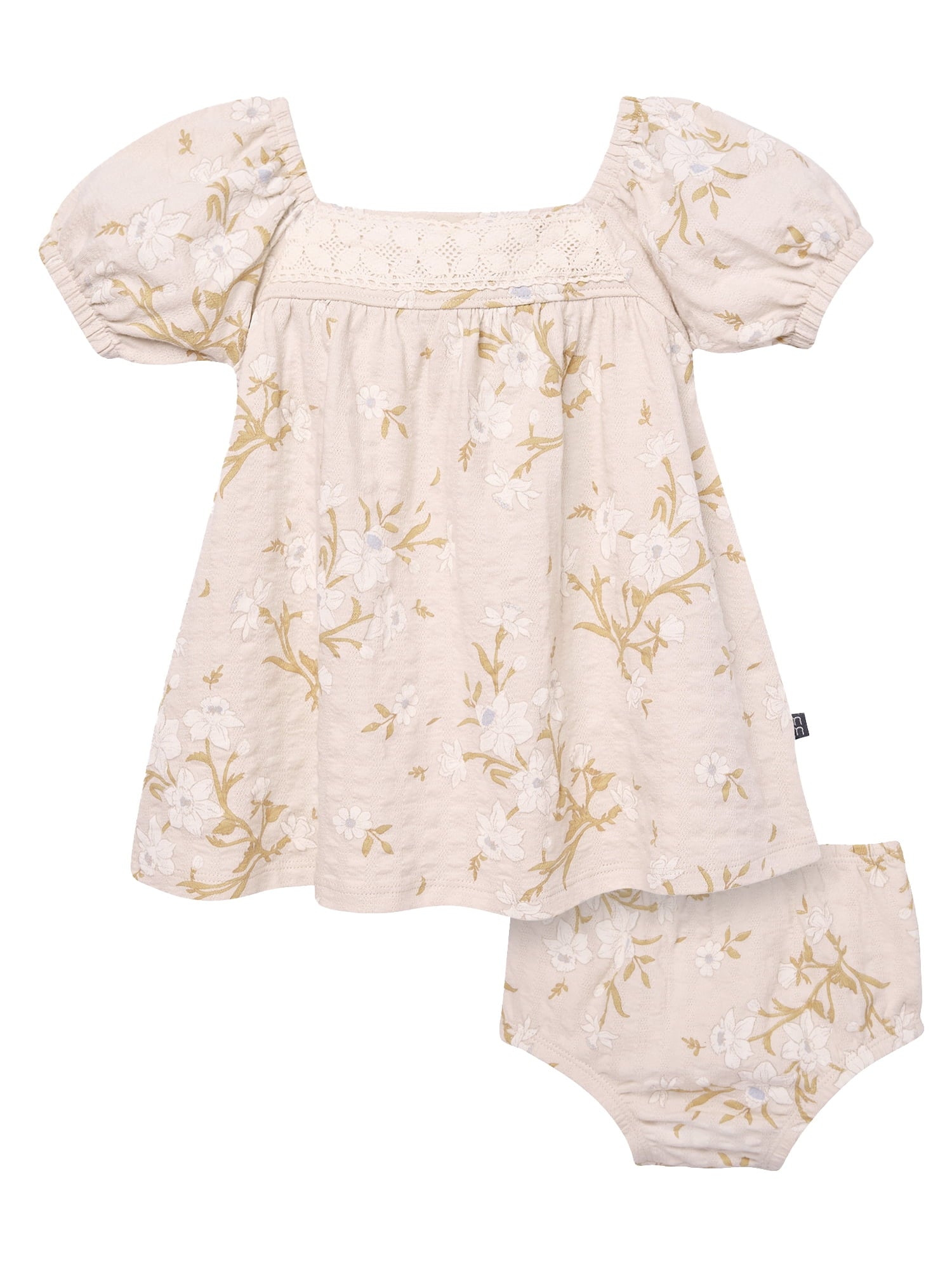 Modern Moments by Gerber Baby Girl Puff Sleeve Dress and Diaper Cover, 2-Piece, Sizes 0/3 Months - 24 Months