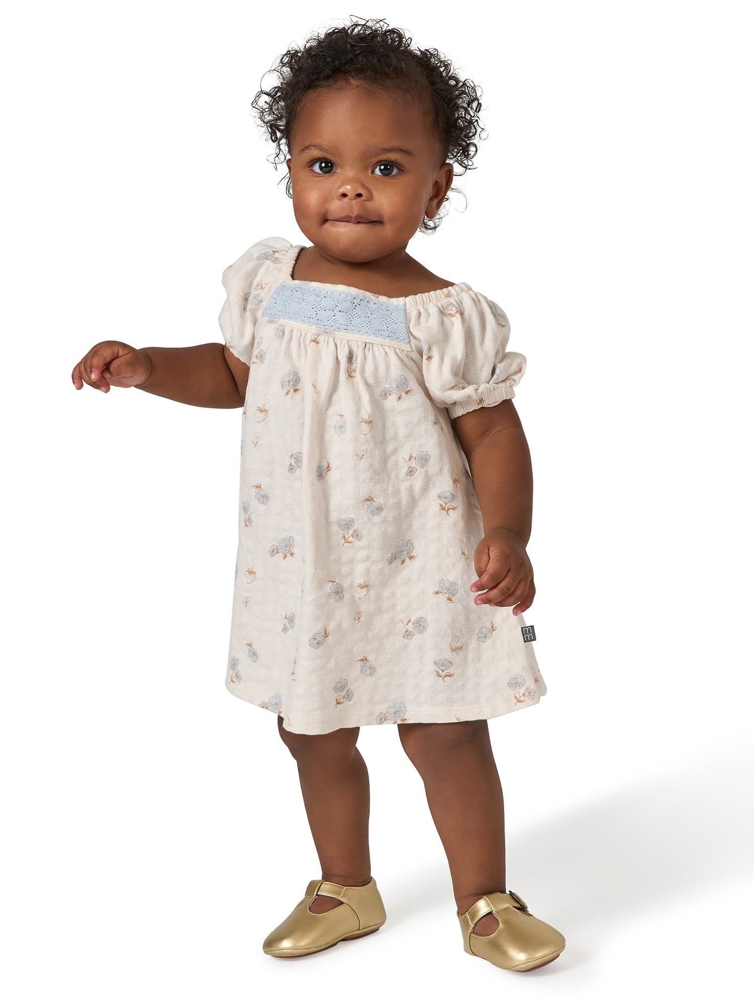 Modern Moments by Gerber Baby Girl Puff Sleeve Dress and Diaper Cover, 2-Piece, Sizes 0/3 Months - 24 Months