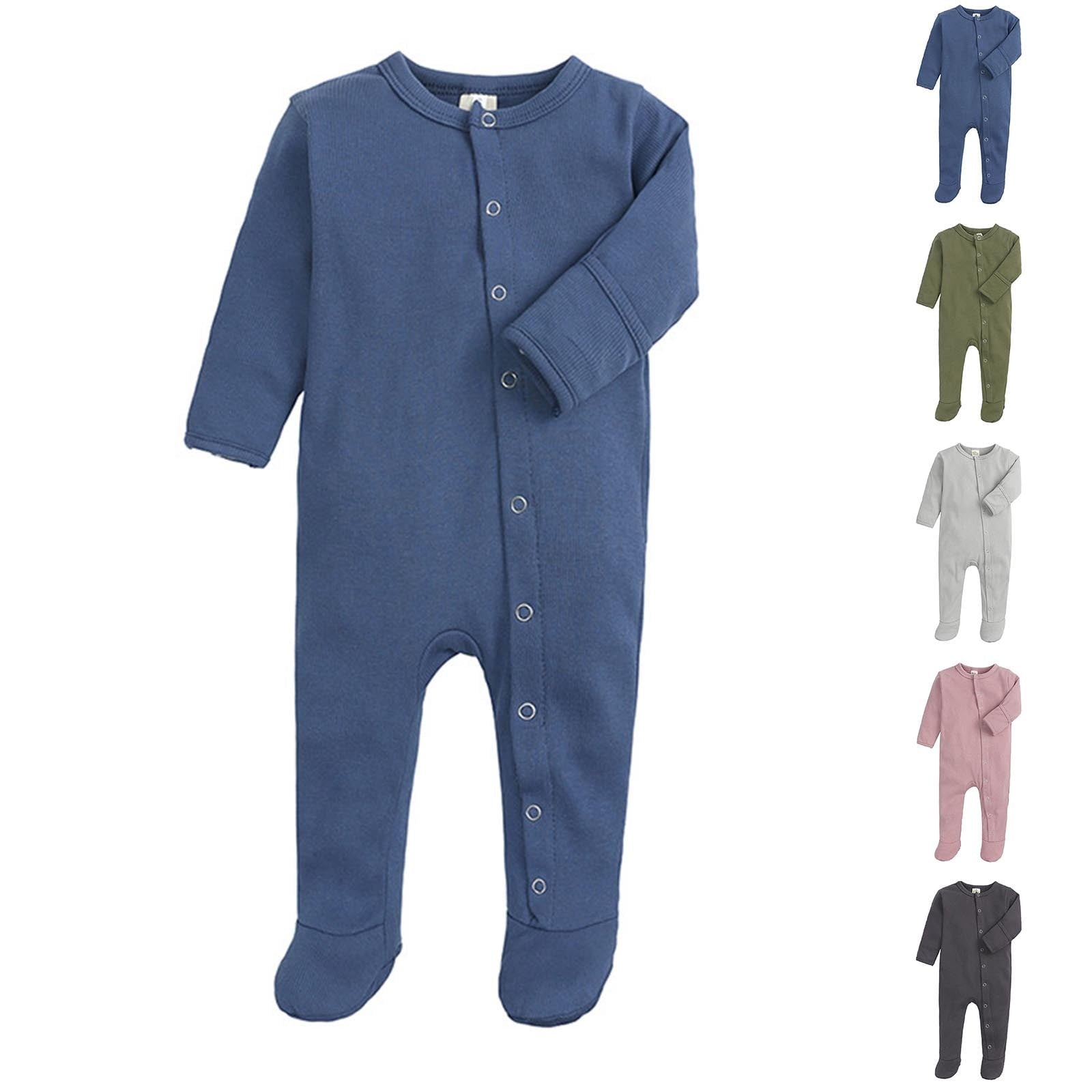 THDHVS Newborn Sleepers,Baby Boy Clothes,Unisex Newborn Long Sleeve Snug Fits Footed Sleeper Pajamas Blue 0-3 Months