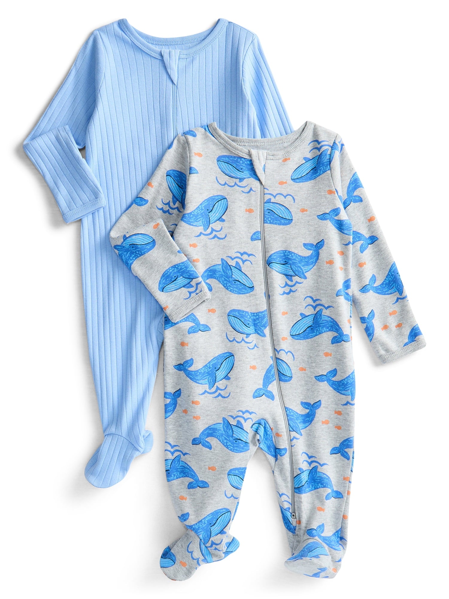 Wonder Nation Baby Gender Neutral Zip Front Footed Sleep N Play Pajamas, 2-Pack, Sizes Preemie-6/9 Months