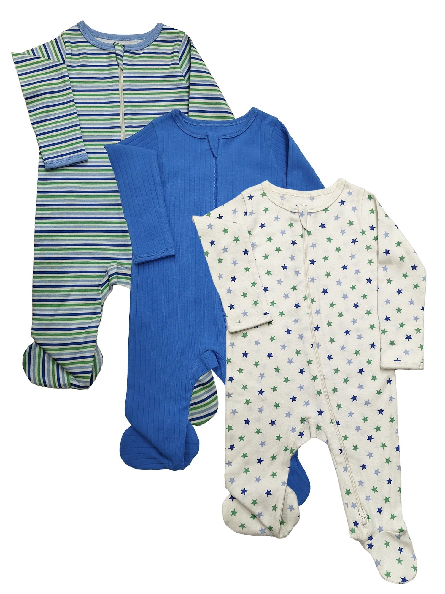 Wonder Nation Baby Gender Neutral Zip Front Footed Sleep N Play Pajamas, 2-Pack, Sizes Preemie-6/9 Months