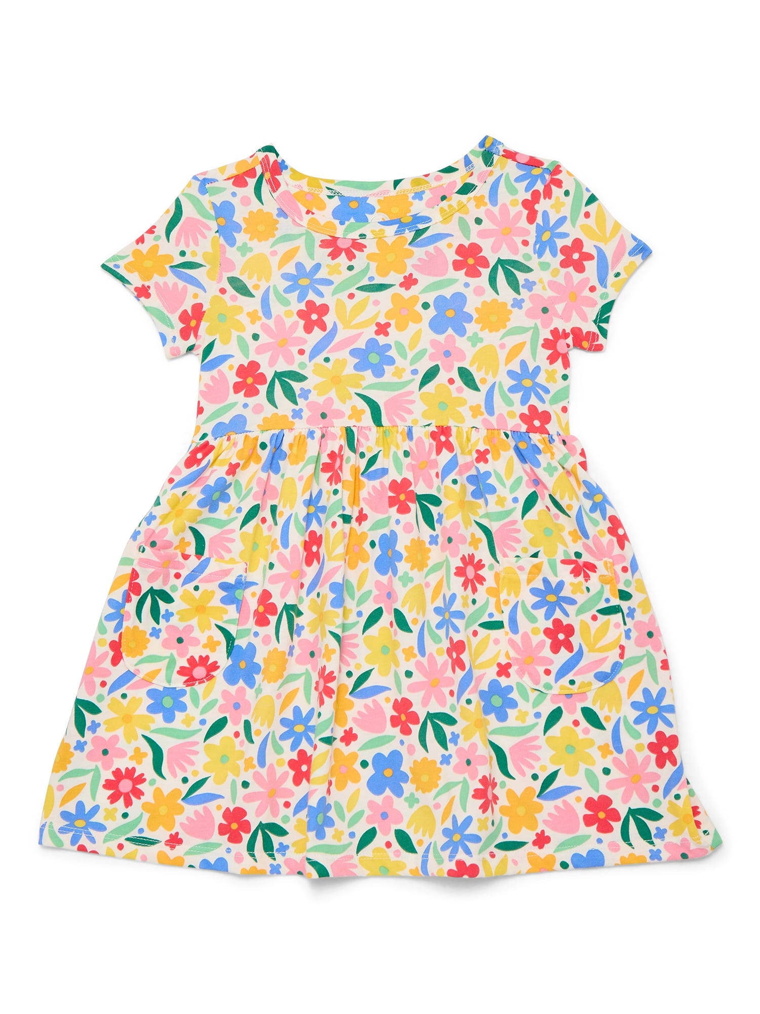 Wonder Nation Baby and Toddler Girls Play Dress with Short Sleeves, Sizes 0/3M-5T