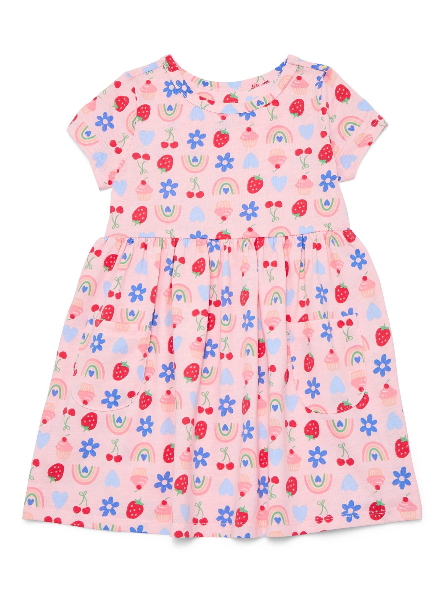 Wonder Nation Baby and Toddler Girls Play Dress with Short Sleeves, Sizes 0/3M-5T