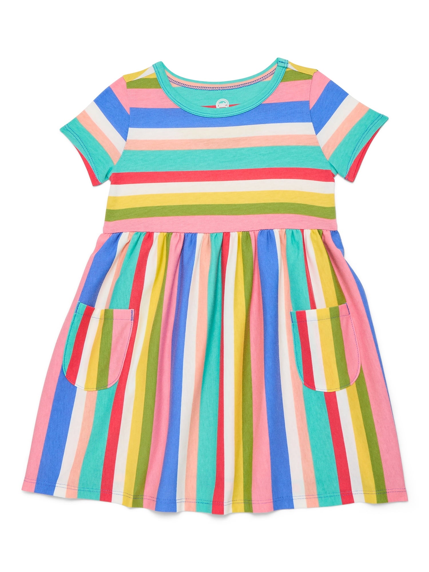 Wonder Nation Baby and Toddler Girls Play Dress with Short Sleeves, Sizes 0/3M-5T