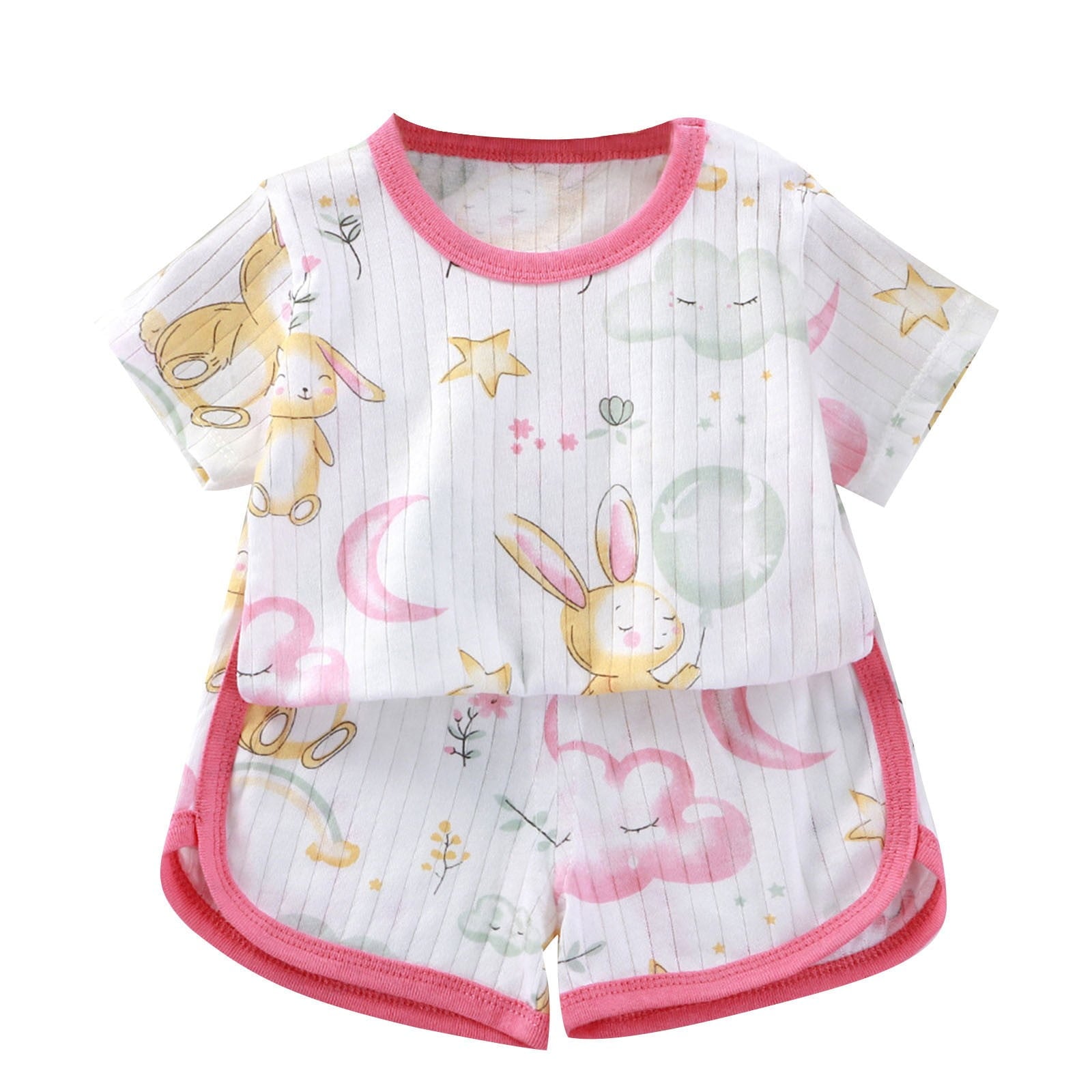 WRKEKC Summer Outfits for Girls, Baby Girl Outfits, Children's Short Sleeve Set Baby's Summer T-shirt Two-piece Set Sports and Casual Clothes