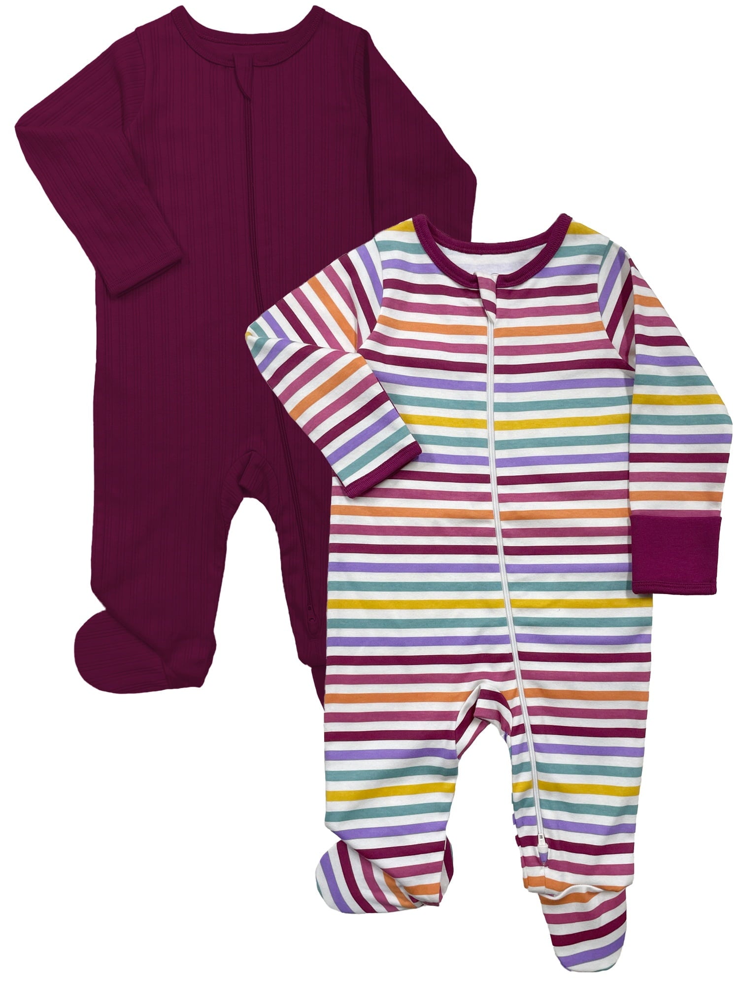 Wonder Nation Baby Gender Neutral Zip Front Footed Sleep N Play Pajamas, 2-Pack, Sizes Preemie-6/9 Months