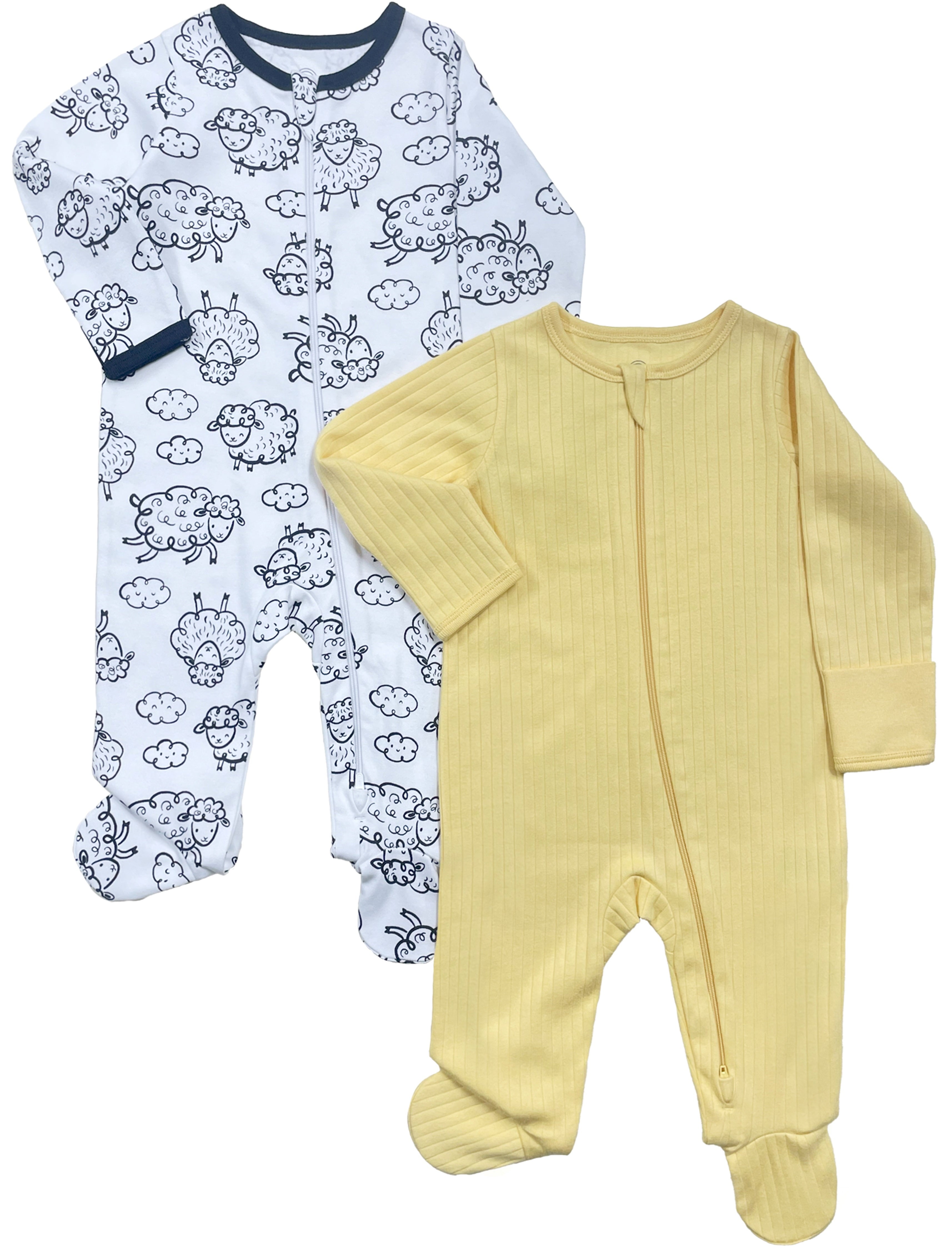 Wonder Nation Baby Gender Neutral Zip Front Footed Sleep N Play Pajamas, 2-Pack, Sizes Preemie-6/9 Months