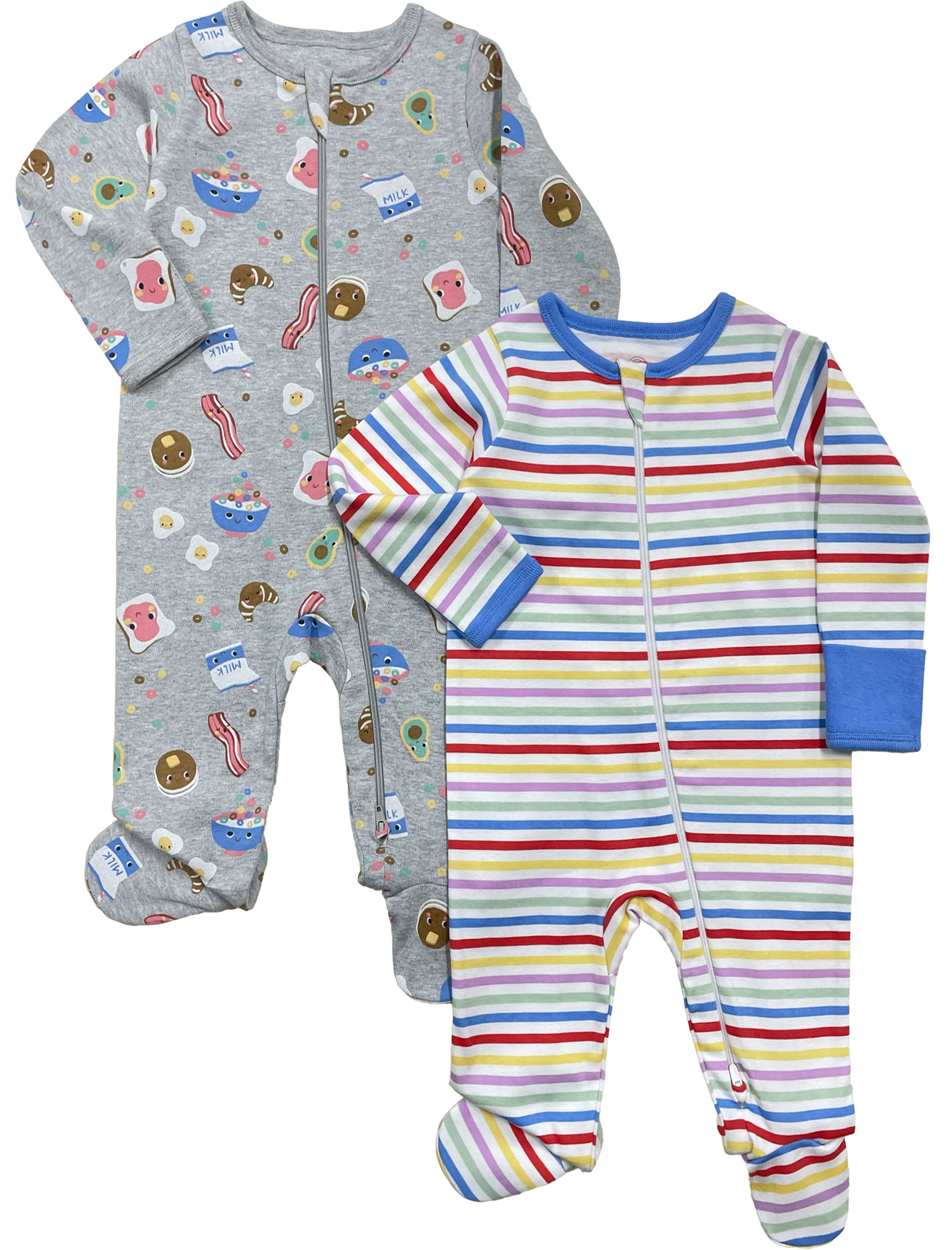 Wonder Nation Baby Gender Neutral Zip Front Footed Sleep N Play Pajamas, 2-Pack, Sizes Preemie-6/9 Months