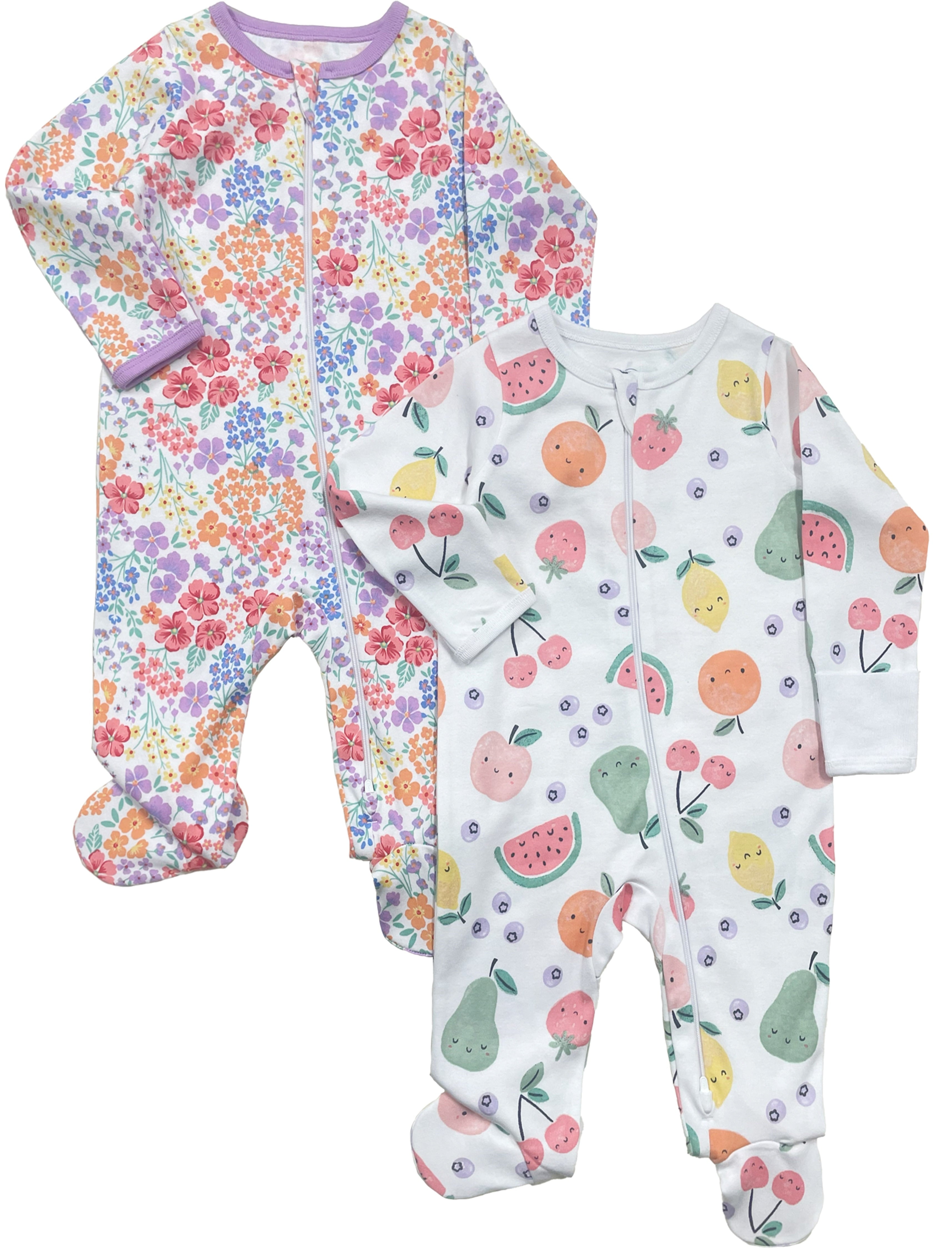 Wonder Nation Baby Gender Neutral Zip Front Footed Sleep N Play Pajamas, 2-Pack, Sizes Preemie-6/9 Months