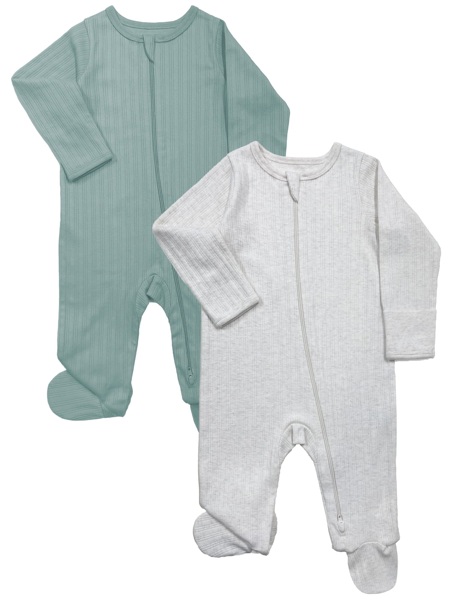 Wonder Nation Baby Gender Neutral Zip Front Footed Sleep N Play Pajamas, 2-Pack, Sizes Preemie-6/9 Months