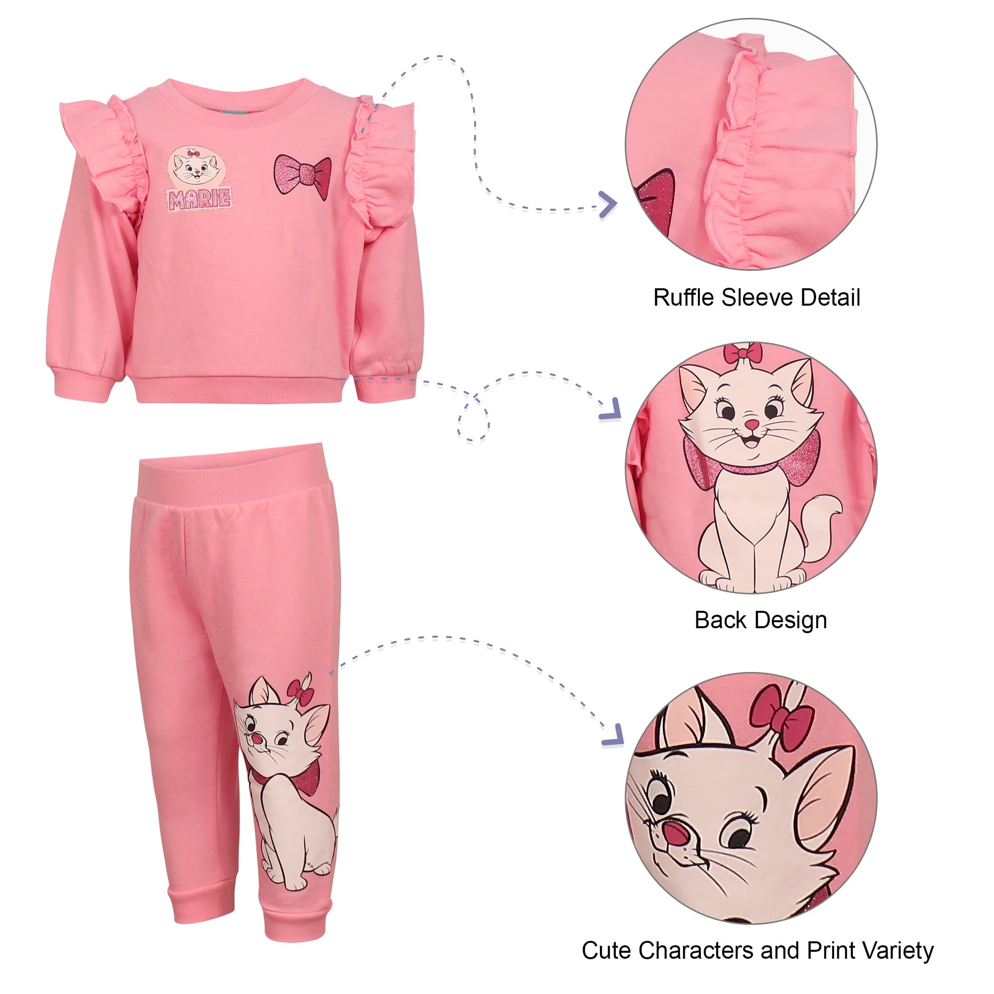 Disney Clothes Baby Girls Sweatshirt & Pants Set – Jessie, Winnie the Pooh, Marie, Lilo & Stitch, Minnie Mouse Outfit Set (12M–24M)