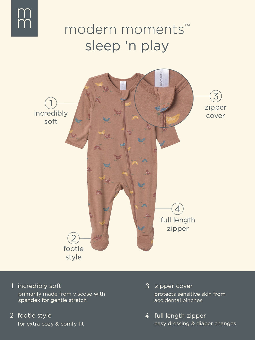 Modern Moments by Gerber Baby Neutral Super Soft Viscose 2-Pack Sleep N´Play, Sizes Newborn - 12 Months