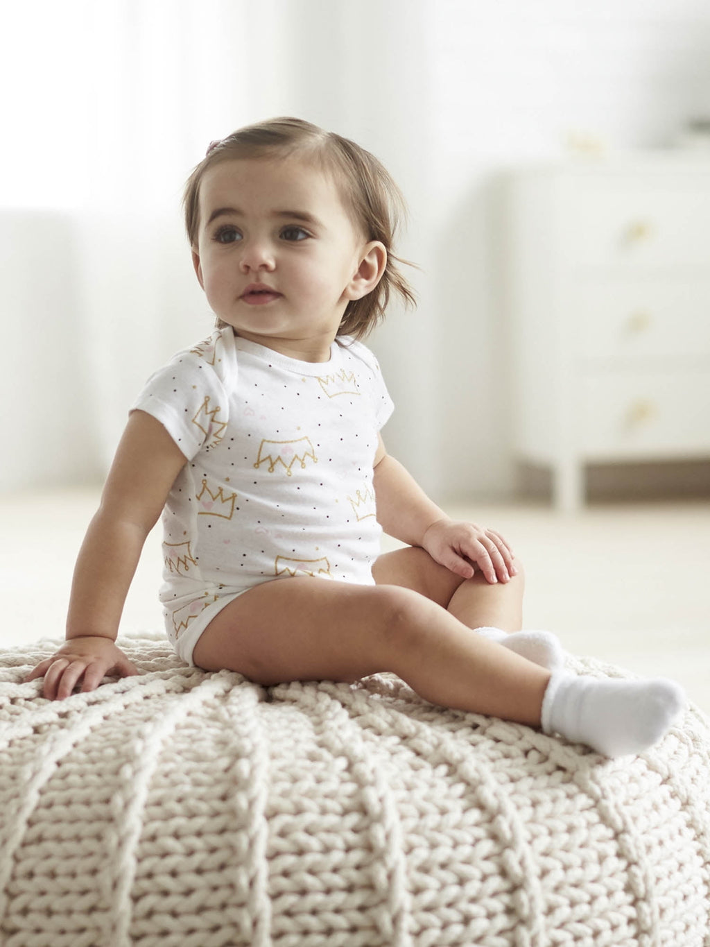 Gerber Baby Neutral White Terry Bootie Wiggle Proof Socks, 4-Pack, Sizes Newborn - 0/6 Months